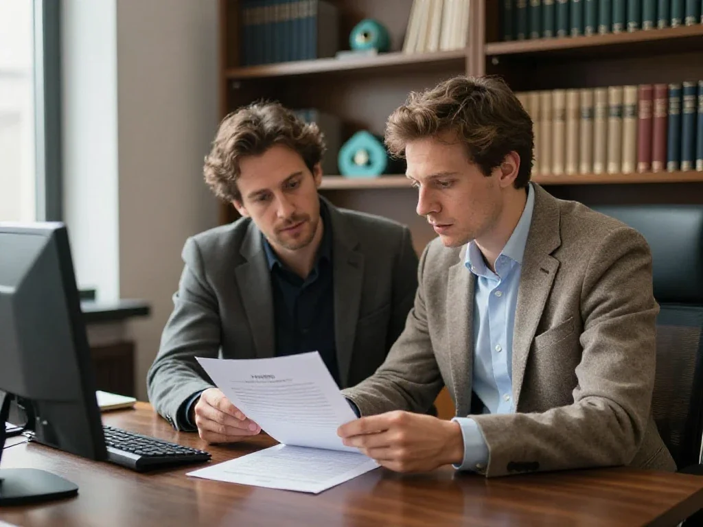 Consultante juridique expliquant les clauses d'un contrat à un client pour protéger ses droits.